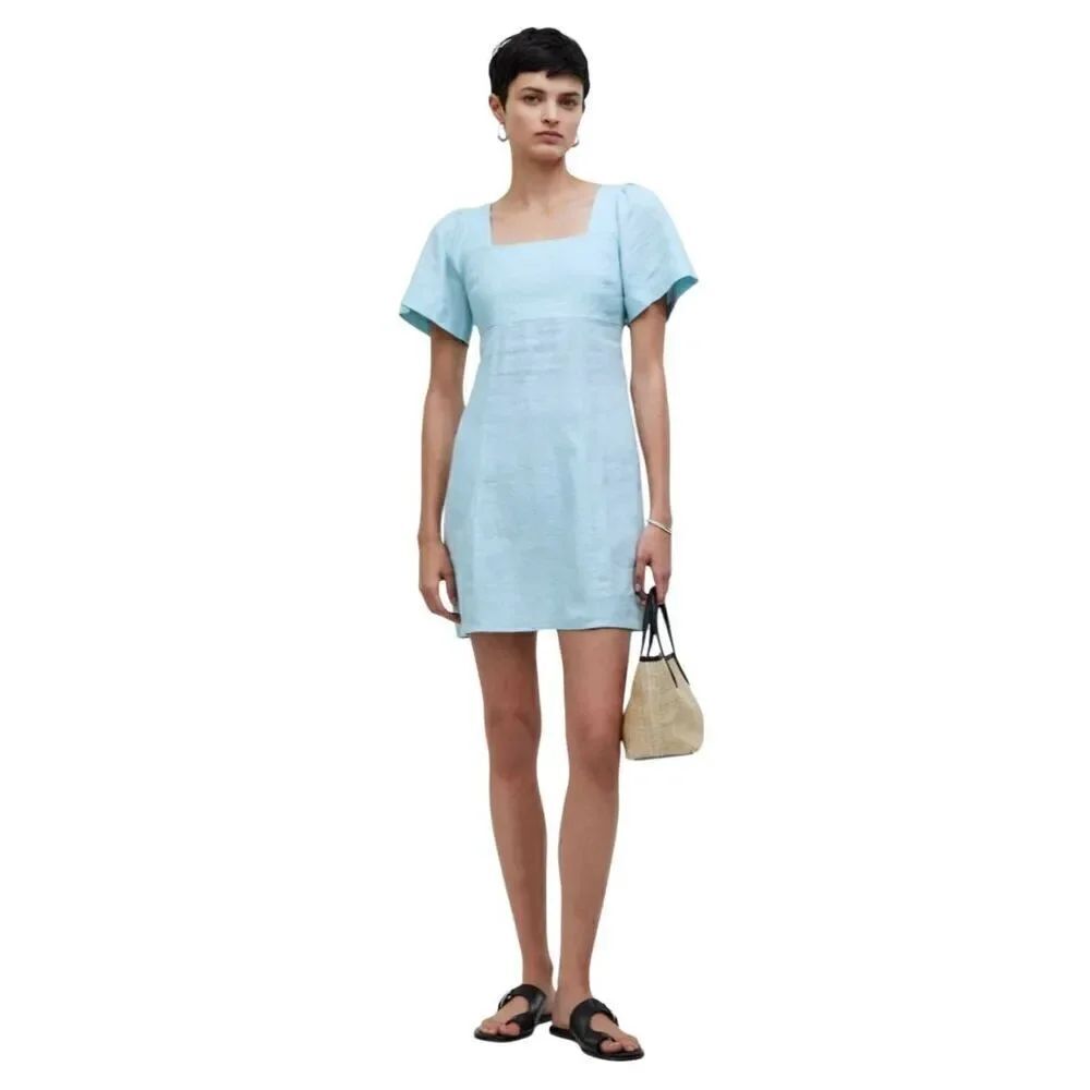 Madewell square neck 100% linen mini dress size 12